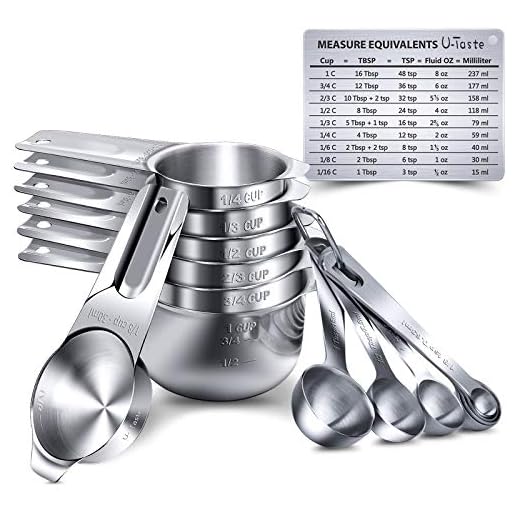 U-Taste Tazas medidoras Cucharas Medidoras 15Piezas Acero Inoxidable 18/8, 7 Tazas Medidoras+7 Cucharas Medidoras+Conversión Medidas Magnéticas Tazas de medir Utensilios de Cocina Hornear Utensilios