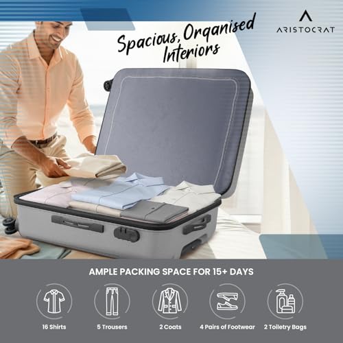 Image of Aristocrat Axis Check-in Trolley Bag 76cm | Large | Hard Luggage | Smooth 8-Wheel Suitcase | Combination Lock with Sturdy Zipper | Polycarbonate | 3-Year International Warranty (Silver)