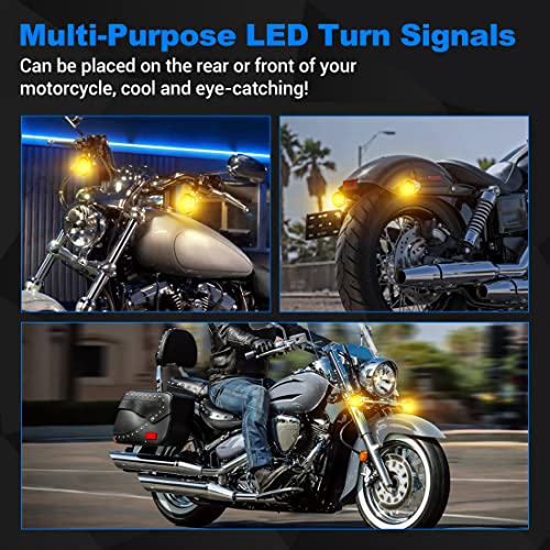 Oxmart Motorcycle Turn Signal Lights 12 Led 4Pcs Yellow Shade Zinc Alloy Front Rear Motorcycle Turn Signals Led Lights Universal For Street Bike Sport Bike Off-Road Chopper (Chrome Shell) #TOP2