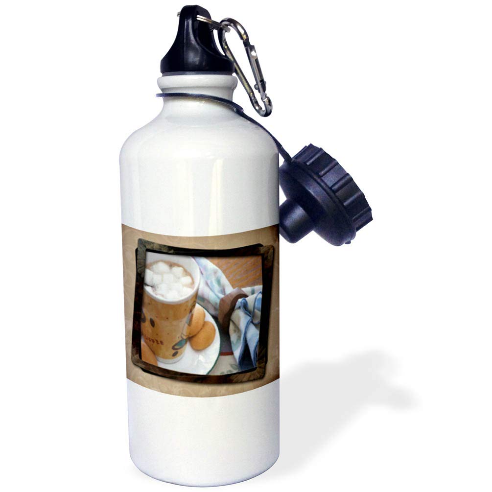 3dRose "Hot Chocolate and Marshmallows" Sports Water Bottle, 21 oz, White