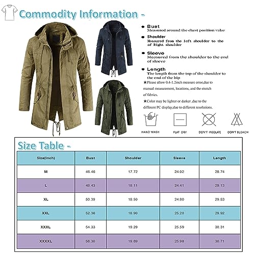 RTRDE Men's Trench Coat Long With Hood Notched Lapel Jacket Windbreaker Overcoat Pea Winter Coats For Men, M-4XL4