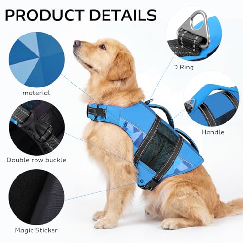 CITÉTOILE Schwimmweste Hund, Hunde Schwimmweste mit Griff und Reflektierend, Rettungsweste für Kleine Mittlere und Große Hunde mit Guter Auftrieb, Leicht und Sicher für Wassersport Blau M