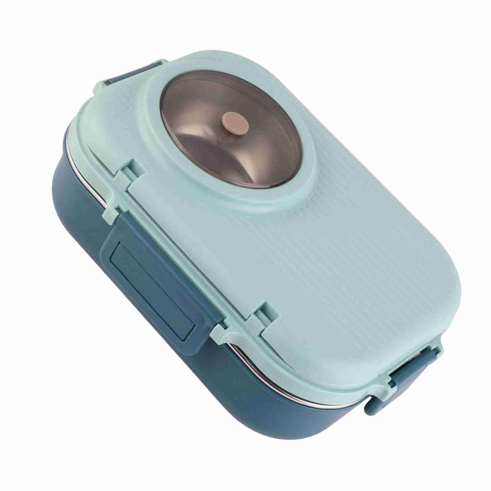 Boîte à Déjeuner, Boîte à Déjeuner Thermique en Acier Inoxydable 304 avec Cuillère, Baguettes et Bol à Soupe Double Couche 3 Compartiments de Stockage des Aliments, (BLUE)