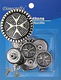 6/PKG 20mm Maltese Cross Black Silver No-sew Jean Tack Buttons