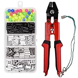 Fishing Crimping Pliers Heavy Duty + 500pcs Crimp Sleeves Set Hand Crimper Plier Set Wire Rope Crimpers Fishing Tackle Pliers Built-in Wire Cutters Crimp Sleeves 4 Size Crimping