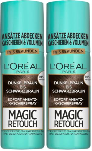 L'Oréal Paris Magic Retouch Espray de ocultación de raíces para transiciones graduales y naturales, oculta las raíces hasta el siguiente lavado, castaño oscuro a castaño/negro, 1 x 75 ml