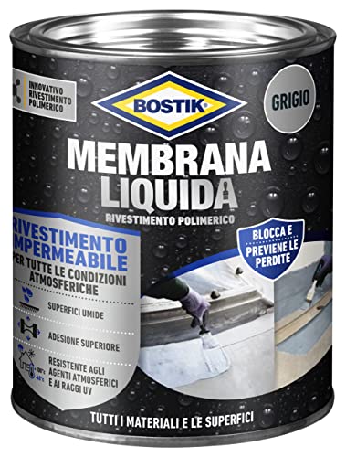 Bostik Membrana Liquida Rivestimento Polimerico impermeabilizzante elastico Grigio Latta 1kg