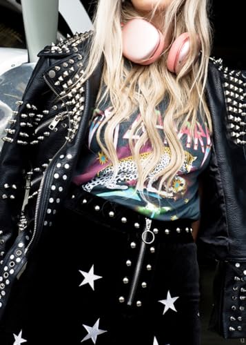 Pretty Attitude Women's Star Velvet Bell Bottoms Studded Velvet Flare Pants4