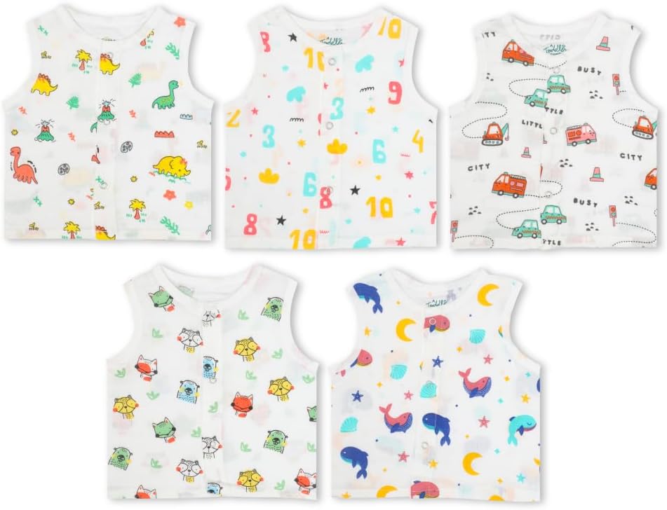 A toddler thing - Organic Cotton Muslin Button Jabla|Assorted Pack Of 5|Stylish & Comfortable Jabala|For Boys & Girls|Sleeveless Regular Fit Vest|Baby Products