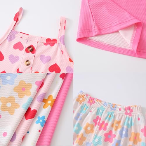 Image of Girls 8 Pieces Summer Outfits Casual Cami Tank Top and Dolphin Shorts Clothing Sets 4-8Y