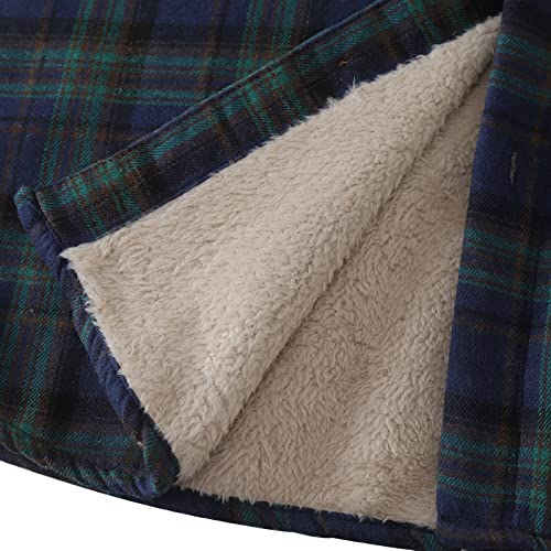 Burband Mens Long Sleeve Sherpa Fleece Flannel Shirts Button Down Berber Lined Shackets Warm Camp Shirts Plaid Jackets, Green, X-Large #TOP4