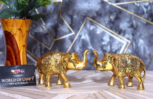 Image of Metal Elephant Statue Gold Polish 2 pcs Set for Home Decor Gift Items