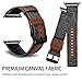 iHillon Bands Compatible with Apple Watch 42mm/44mm Series 5 Series 4 Straps, Classic Canvas Fabric Genuine Leather Wristbands Black Buckle Compatible with iWatch Series 3/2/1, Women Men, Black