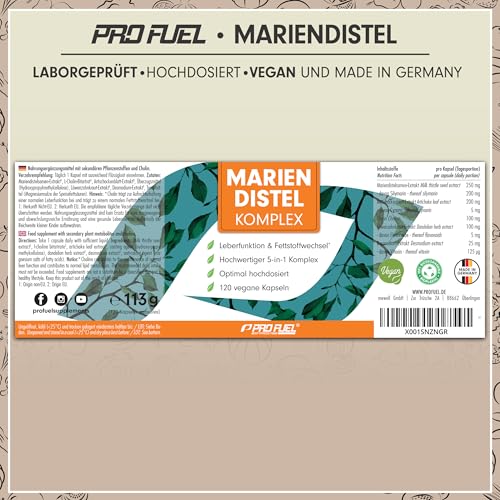 Mariendistel Kapseln hochdosiert 240x - 5-fach-Komplex mit Mariendistel, Artischocke, Löwenzahn, Desmodium & Cholin - Leberfunktion & Fettstoffwechsel - 200 mg Silymarin pro Tag - Vorrat für 4 Monate 6