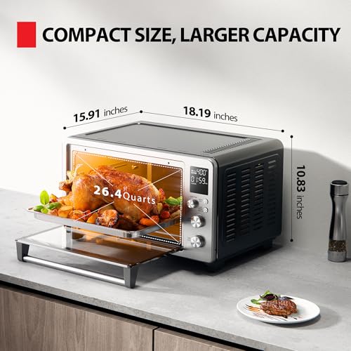 Image of TOSHIBA ChefFry Air Fryer Toaster Oven Combo with Toast, Bake, Broil, Pizza & Dehydrate, 26.4-Quart Capacity, Stainless Steel