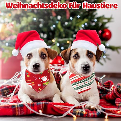 Scettar 2 Stücke Weihnachten Haustier Bandana Schal und 2 Stücke Weihnachtsmütze,Weihnachten Haustier Kostüm,Hund Halstuch für Kleine Mittelgroße Große Hunde Katzen