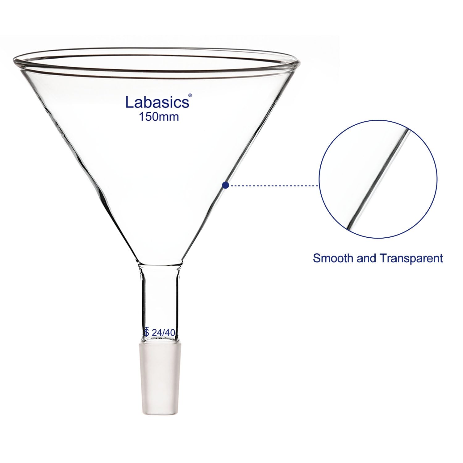 Labasics Entonnoir à Poudre en Verre Borosilicaté, Tige Courte, Diamètre Extérieur 150 mm, Joint 24/40, Transparent