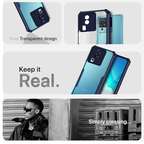 Image of Outlouders Back Cover for iQOO Neo 7 / Neo 7 Pro 5G | Ultra Hybrid Transparent | Full Camera Protection | Raised Edge | Crystal Clear Bumper Case (Blue)