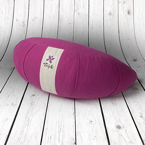 ZAFUKI Cojín Media Luna Yoga, PÚRPURA, Relleno de cáscara de espelta/zafu/Cojín de meditación/Base para meditar. Material: 100% algodón
