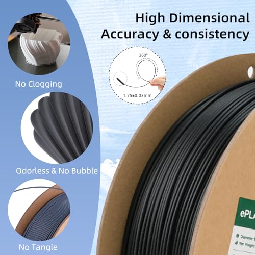 Image of eSUN Matte PLA Filament 1.75mm Deep Black, 3D Printing PLA Filament 1.75mm Dimensional Accuracy + /- 0.03mm, 1kg Carboard Spool (2.2lbs) for Most FDM 3D Printers