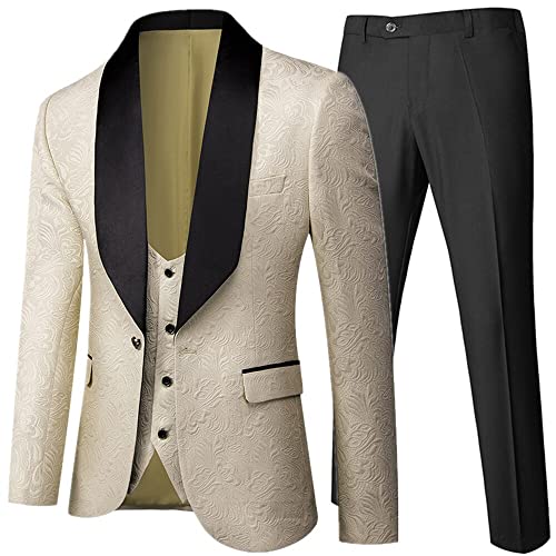 Men's Banquet Feather Embossing Designer Suit: Blazer, Jacket, Pants & Vest - Three-Piece Set2