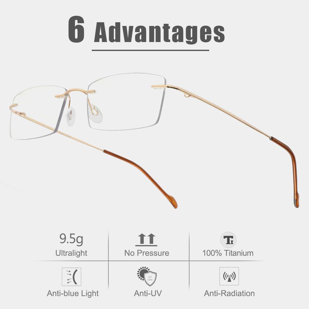 Cyxus 100% Titan Blaulichtfilter Brille Ohne Stärke, Blockieren Blaue Licht von PC, TV und Handy, Anti UV400, Computerbrille (Golden 8602)