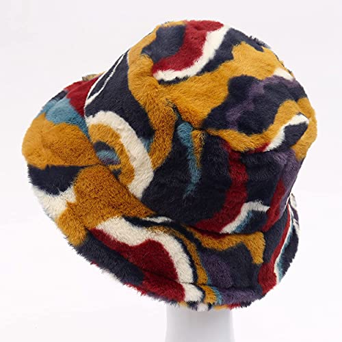 Wetmt Furry Bucket Hat For Women Multicolored Winter Faux Fur Fisherman Hat Thick Solid Fluffy Fuzzy Warm Plush Bucket Hats thumb #4