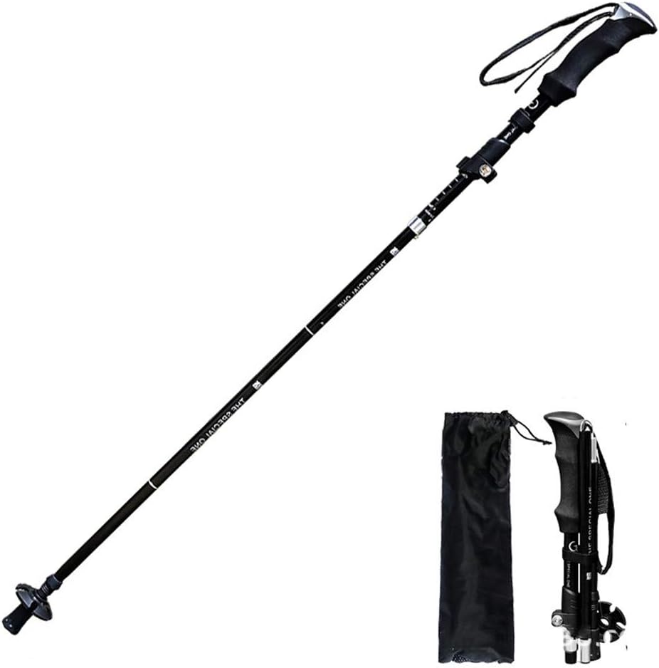 Folding Trekking Poles Ultralight Aluminum Telescopic Hiking Poles Walking Sticks with EVA Handles and Quick Lock System for Traveling Camping Hiking Mountaineering (Black)
