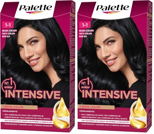 Schwarzkopf Palette Intensive Creme Color - Tono 1.1 cabello Negro Azulado - Coloración Permanente de Cuidado con Aceite de Marula – Óptima cobertura de canas – Color duradero hasta 8 semanas