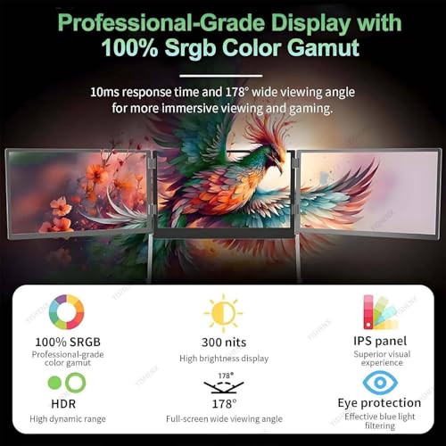 Image of Laptop Screen Extender, 15.6 inch Portable Foldable Triple Monitor, Compatible with Windows Mac Linux Android, 3 Levels Height Adjustable, 178 Wide View, Low Blue Light, for Video Editing