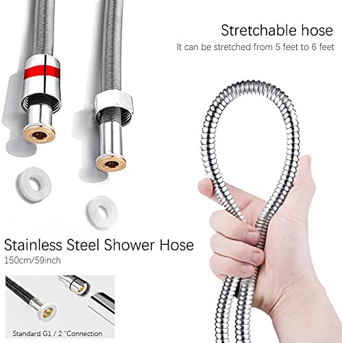 AiQInu Shower head with hose, large XXL hand shower, 3 jet types, rain shower, waterproof high pressure shower set, 5 inch square hand shower head with 59 inch shower hose, fully chrome-plated