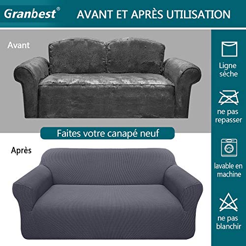 Granbest Housse de Canapé Extensible Jacquard 1 Pièce Housse Canapé 3 Places avec Accoudoirs Revêtement de Canapé (3 Places, Gris) - Image 6