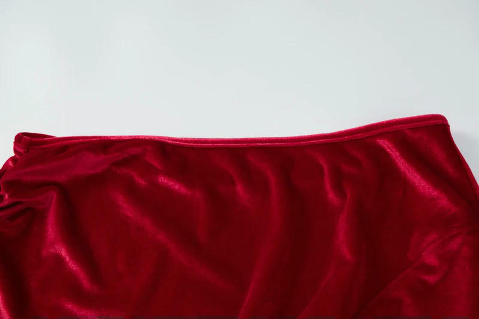 Abito Donna Elegante in Velluto da Donna, Midi Aderente A Maniche Lunghe con Spacco per Abiti Sera E Feste Primaverili Autunnali-Rosso-l