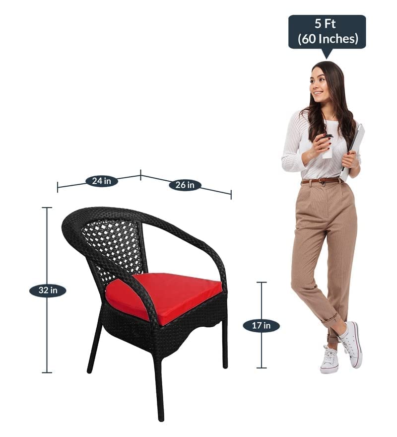 Image of India 2+1 Outdoor Indoor Patio Furniture Sets Rattan Chair Patio Set Conversation Set Poolside Lawn Chairs Swingarea Balcony Outdoor Garden Furniture Chair (Black & Red)