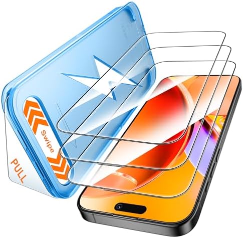 Mkeke for iPhone 16 / iPhone 15 Screen Protector 3 Pack [9H+ Temp...