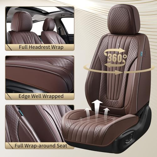 Image of FLORICH Car Seat Covers, Premium Leatherette Car Seat Covers Front Seats, Waterproof Nappa Leather Seat Protectors, Breathable Car Seat Cushion for Most Sedans Cars SUV Trucks, Coffee