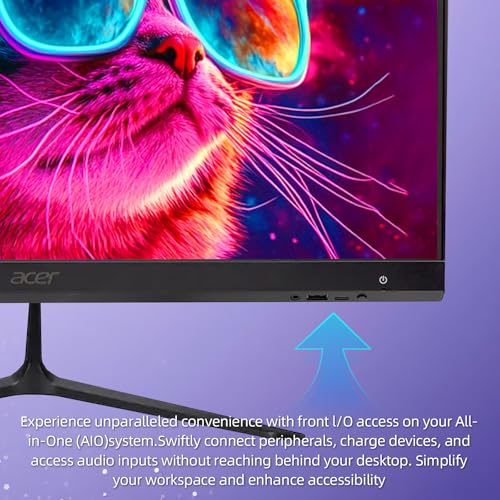 Image of acer 24 inch FHD All-in-One Desktop Computer, 120Hz IPS Display, Intel Core i3-1305U Processor, 8GB RAM, 512GB SSD, Wi-Fi 6, Bluetooth, HDMI, USB Type-C, Windows 11 Pro, Keyboard & Mouse, Black