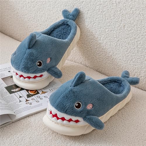 Animal slippers for Women Men Cute Shark Slippers Cozy adult home winter fuzzy cotton slippers3