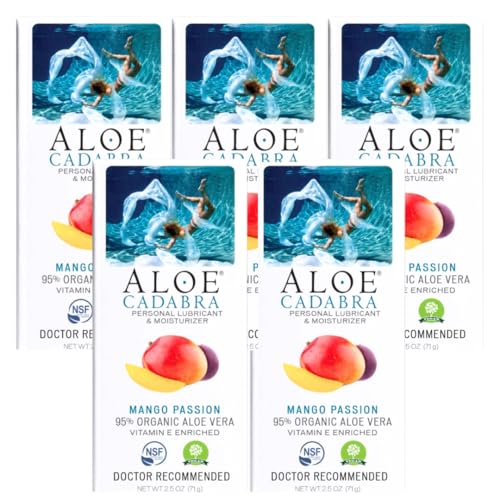 Aloe Cadabra Flavored Personal Lubricant Organic Passion Lube for Women, Men & Couples, Mango Passion 2.5 Ounce (Pack of 5)
