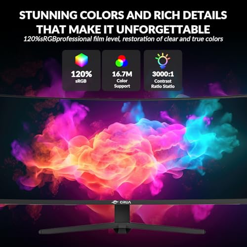 Image of CRUA 49 Inch Ultra-Wide Curved Gaming Monitor 165Hz 32:10 DFHD 3840x1080, 1500R Immersive Screen, AMD FreeSync, Height Adjustable, 120% sRGB HDR, HDMI 2.1 & DP 1.4, VESA Mount - Black