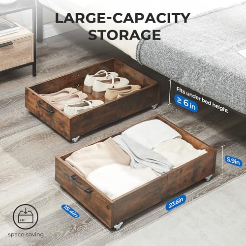 2-Pack-Under-Bed-Storage-Drawers-Organizer-with-Wheels-Brown-58L-total-capacity-80-lb-per-Drawer-Fits-6-in-Bed-Clearance-Rolling-Drawers-for-Shoes-Clothes-Linens-Toys