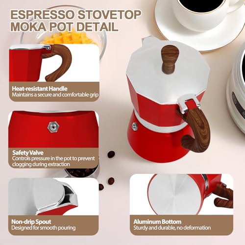 Image of Aluminum 6 Cup 300ml Moka Pot Express Coffee Maker Stovetop Espresso Colorful Coffeemaker Italian Classic Style Brewing Greca Cafe Mocha Machine for Cafeteras Lover Camping Travel and Home Use 10oz