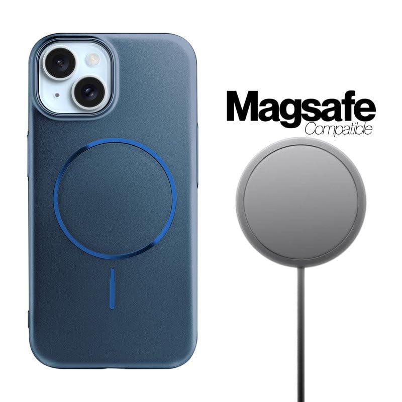 Image of AIBEX Ultra-Thin Mag-Saf Back Cover Case Compatible with iPhone 14| Slim Fit Scratch-Resistant Matte | Magnetic Wireless Charging | Microfibre Lining | Camera Protection (PC Material) - Dark Blue