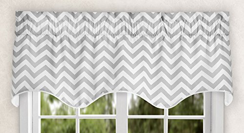 Ellis Curtain Reston Chevron Stripe Lined Scallop Valance, 50" x 17", Sterling