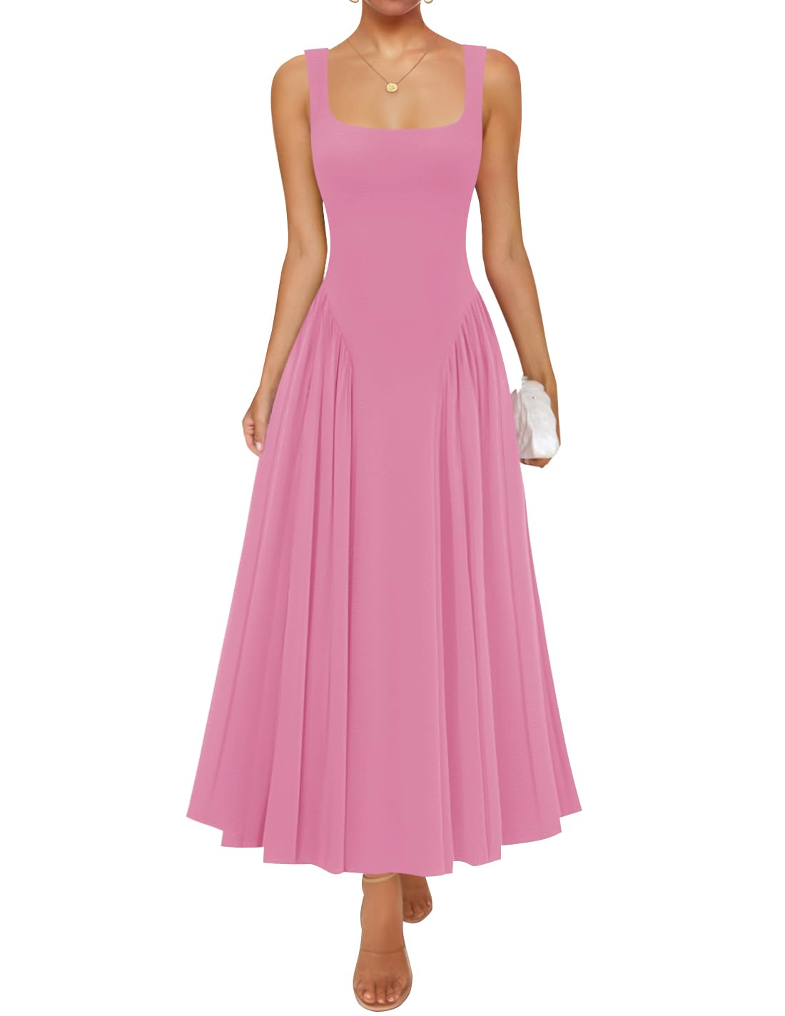 ZESICA Womens Summer Sleeveless Square Neck Vacation Sundress