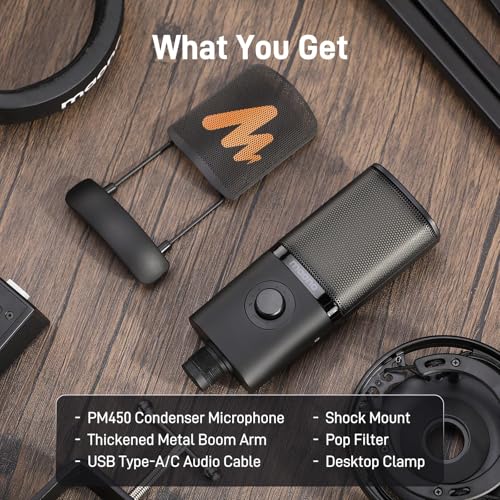 Image of MAONO USB Condenser Microphone-Studio Mic with Shock Mount, Boom Arm, Software, Mute, Gain Knob, Volume Control for Streaming, Recording, Singing, Podcasting, Content Creation, Audiobooks-PM450