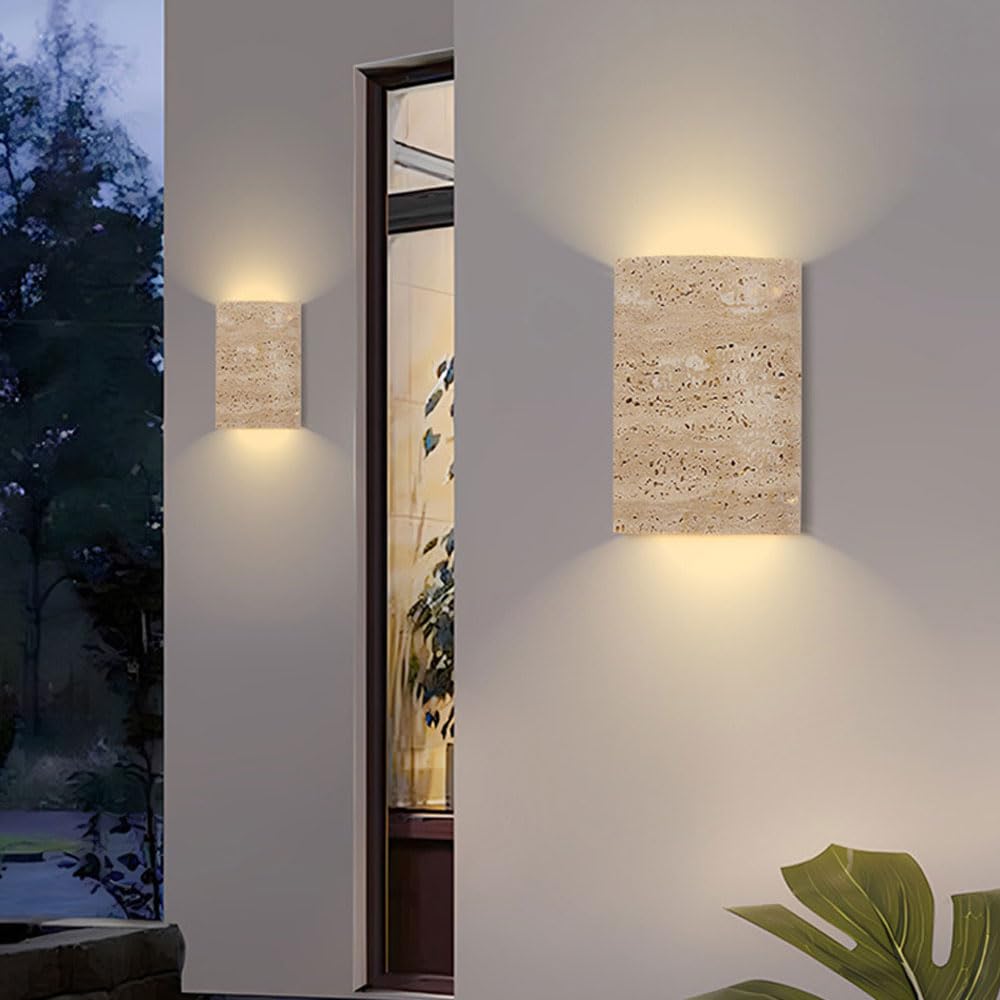 Applique da parete in pietra naturale Light Mid Century Wabi Sabi Wall Light 10W Lampada da parete per esterni impermeabile Su e Giù Lampada per montaggio a parete Portico Travertino Apparecch