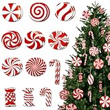 Ouddy Decor 60 Pcs Candy Cane Christmas Tree Ornaments, Red and White Peppermint Lollipop Christmas Decorations Candy Cane Hanging Ornaments for Xmas Tree New Year Party Supplies Holiday Home Decor