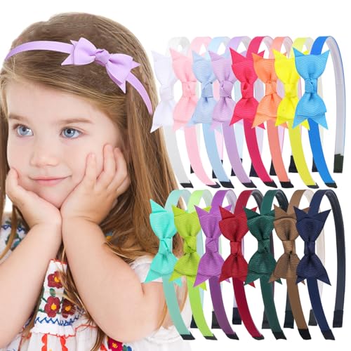 XIMA Mini Hair Bows Headbands for Girls Cute Knoted Ribbon Bow with Head Band with Teeth for Kid Toddlers Children Teens Hair Accessories Pack of 15-A