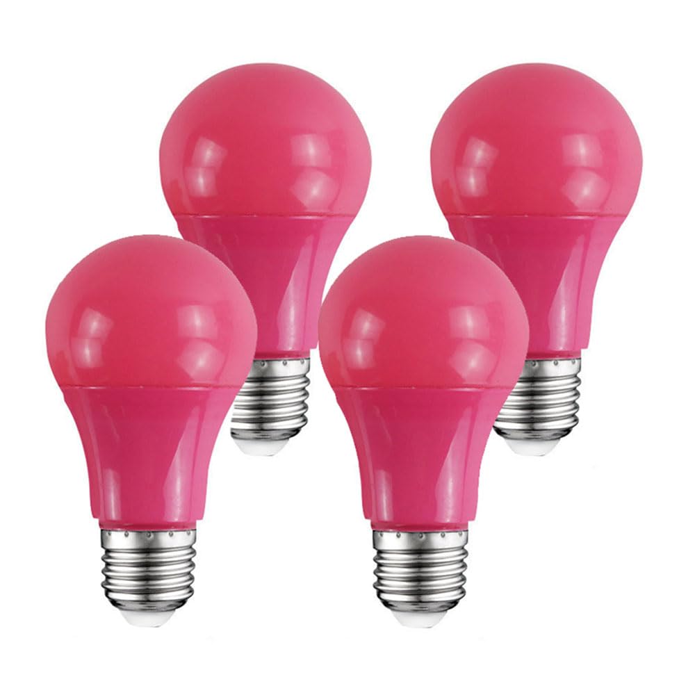 Porch Light Bulb,60 Watt Equivalent,9W A60 LED Bulbs for Halloween Christmas Party Bar Decoration and Home Lighting,Colored Light Bulb with E27 Base,Non-Dimmable,4 Pack (Pink)